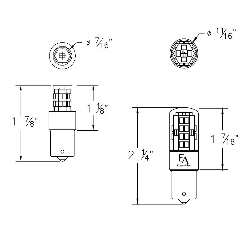 BA15s SC Bayonet 2W 12V 2700K 90CRI 2-Pack