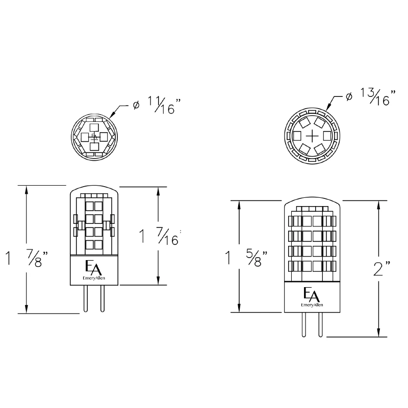 JC GY6.35 Bi-Pin Base 4W 12V 2700K 90CRI 2-Pack