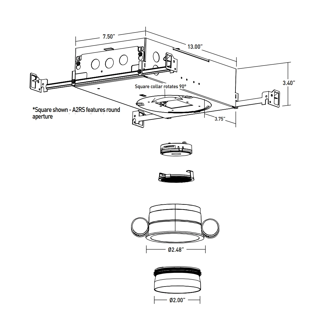 Atomos 2 Slim Round Downlight Trim / IC Airtight Housing