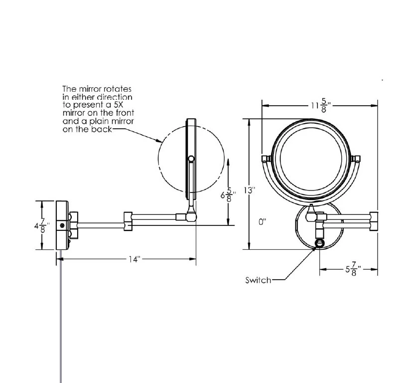 Baci Basic Round Rotating Double Arm Wall Mirror W/Plug